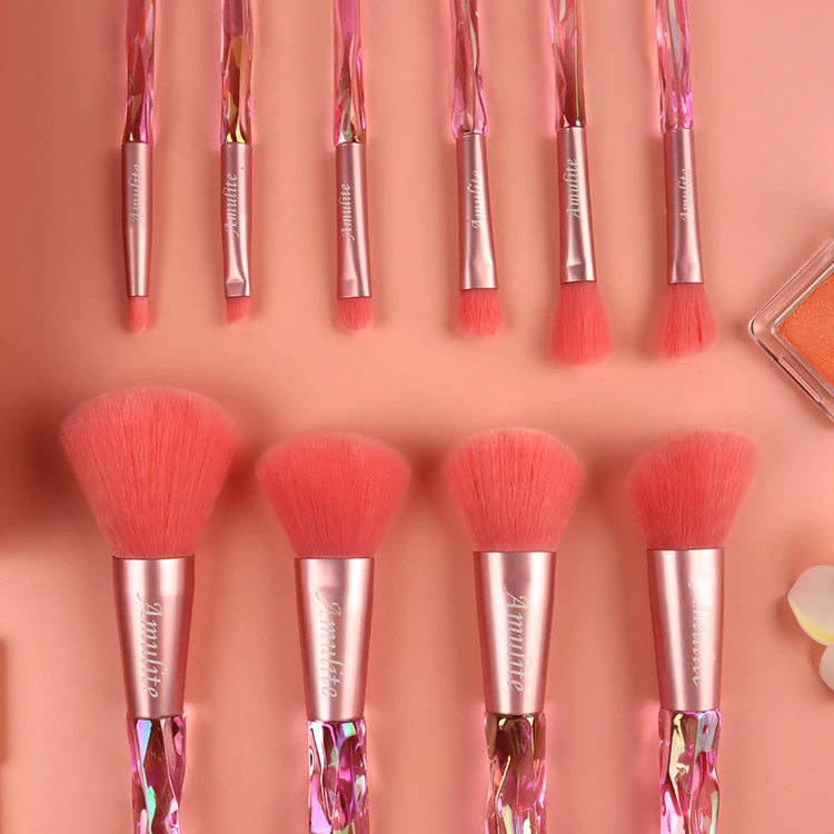 Private Label  Pink Makeup Brush Iconic Synthetic Hair Crystal Handle Set Of Brushes For Makeup