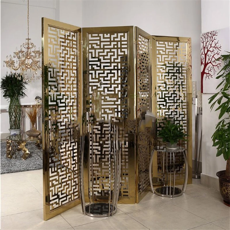 Custom gold polished stainless steel partition decorative panels metal folding room divider screen