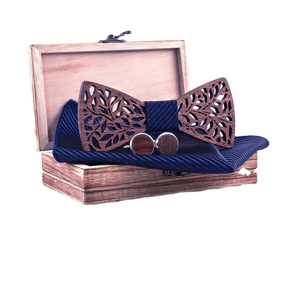 New product wood hollow bow tie handmade retro environmental protection cuffs