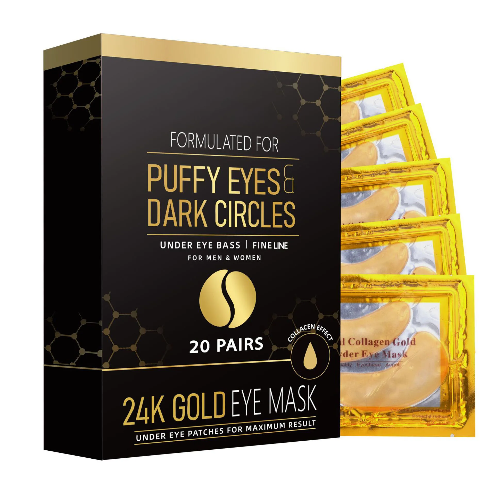 Private Label 24k Gold Eye Treatment Masks With Collagen Skin Care Under Eye Patch 20 Pairs Under Eye Mask