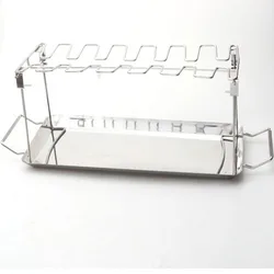 Stainless Steel Barbecue Multi-Purpose Drumsticks Smoker Roaster Stand with Drip Pan BBQ Chicken Leg Wing Grill Rack Slots