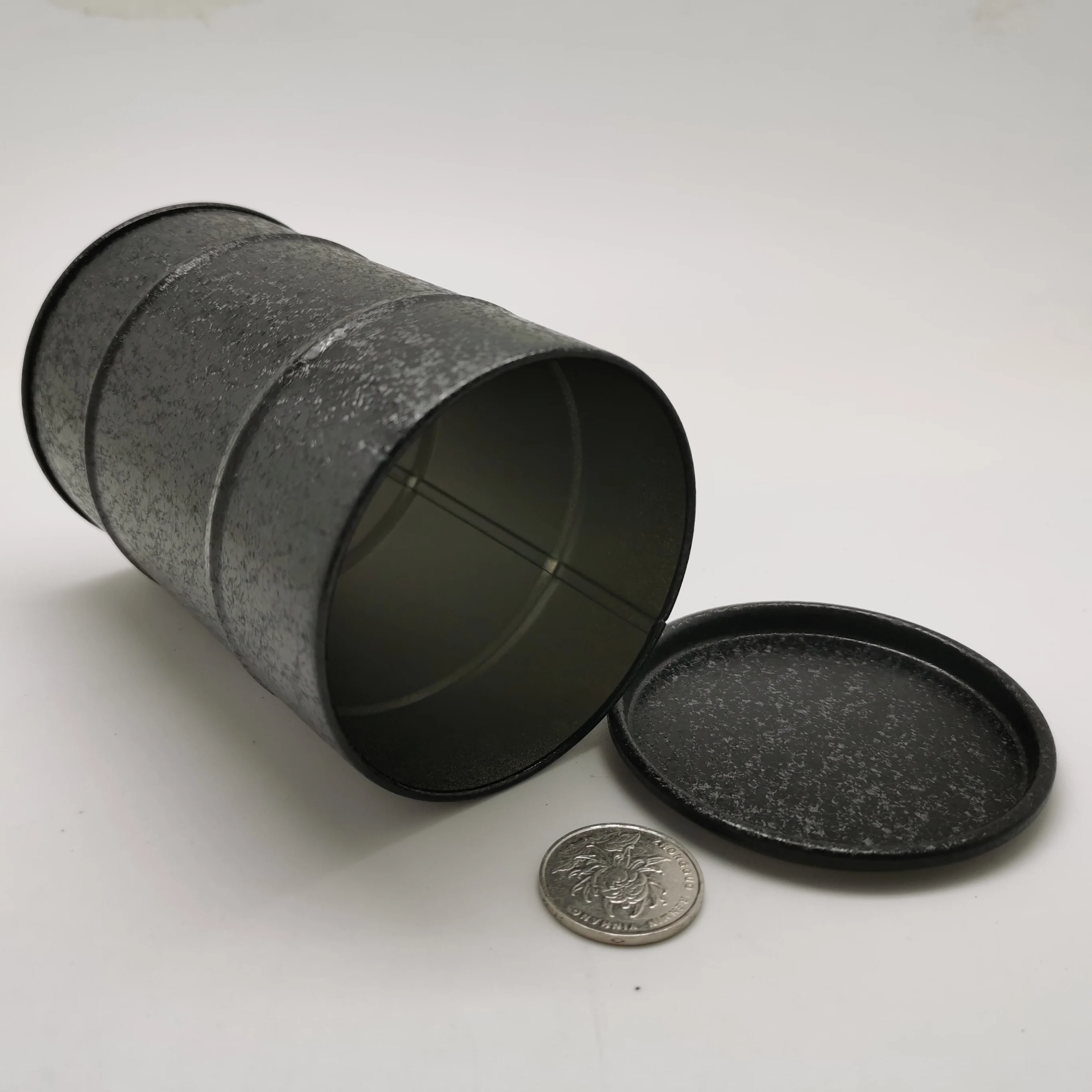 Directly factory Black barrel shape tin can as pen holder
