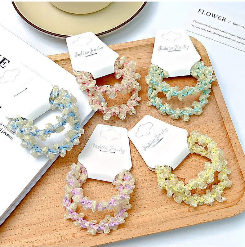 Spring Summer Cute Mesh Dual Twist Braid Colorful Elastic Girls Hair Ties Band Hair Rubber Bands Organza Rubber Hair Ties