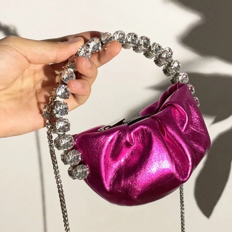 Mini Diamond Clutch Bag Fashion Circular Handle Evening Bag New Designer Half Moon Round Dinner Clutch Purse Wedding Party
