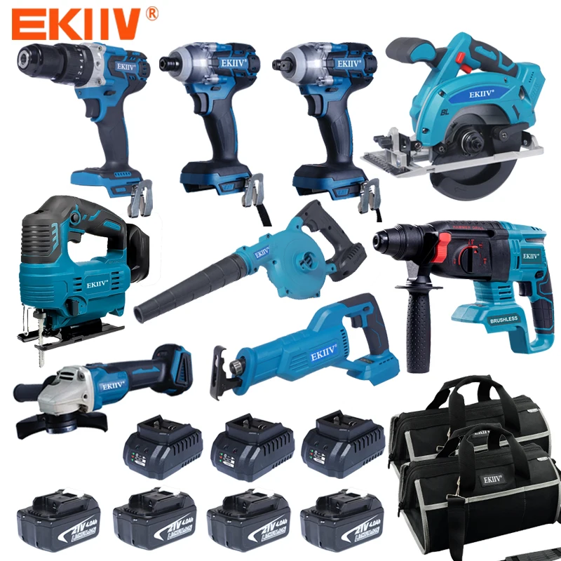 Low price wholesale EKIIV15 all-in-one brushless cordless lead-free combination kit 18V 21v lithium-ion tool set manual tools