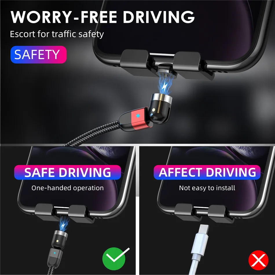 New Trend 540 Degree Free Rotation Magnetic Charging Cable 3 In 1 Mobile Phone Charger Micro Usb Charging Cable Magnet Usb Cable