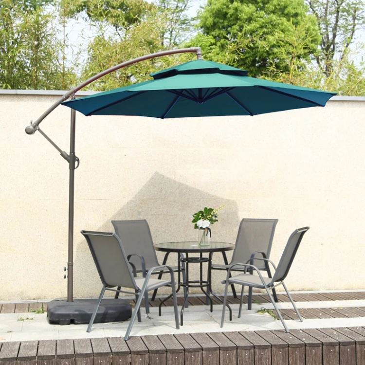 Outdoor Hanging Banana Umbrella Waterproof Cantilever Garden Beach Patio Sun Canvas Parasol Double Layer