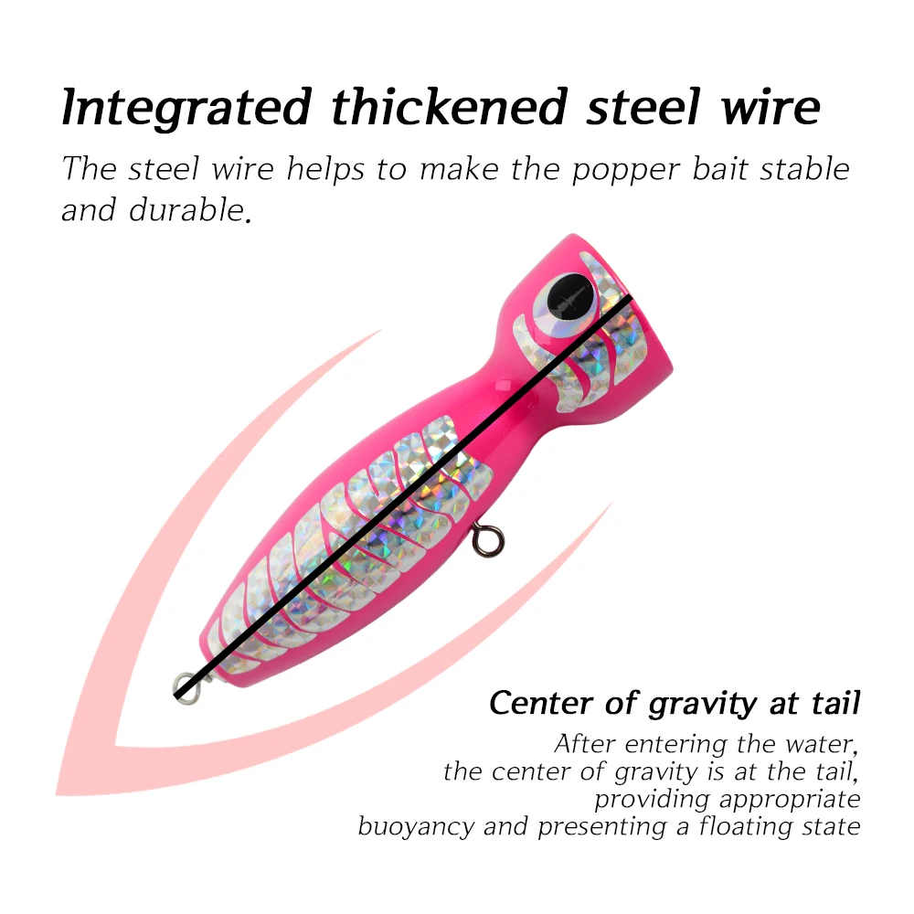 Hot Sales OEM  120g Wooden Popper Lure Handmade Large Trolling Lure Fishing Baits Wood Lure