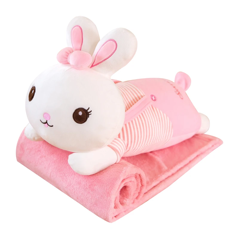 Custom 2 in 1 Rabbit Stuffed Animal Pillow blanket set plush toys