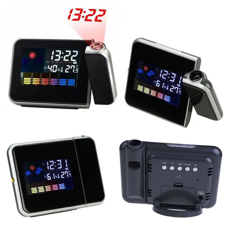 Desktop Clock Digital Alarm Clock with Projector Color Screen Time Projection Clock Multi-function Weather Calendar Time Watch