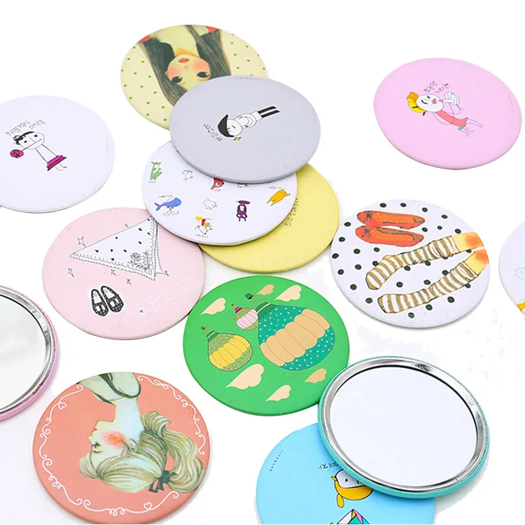Promotional Pattern Printed Small Cute Round Plastic Pocket Cosmetic Mirror/ Custom OEM Pocket Cosmetic Mirror for Kids Gift