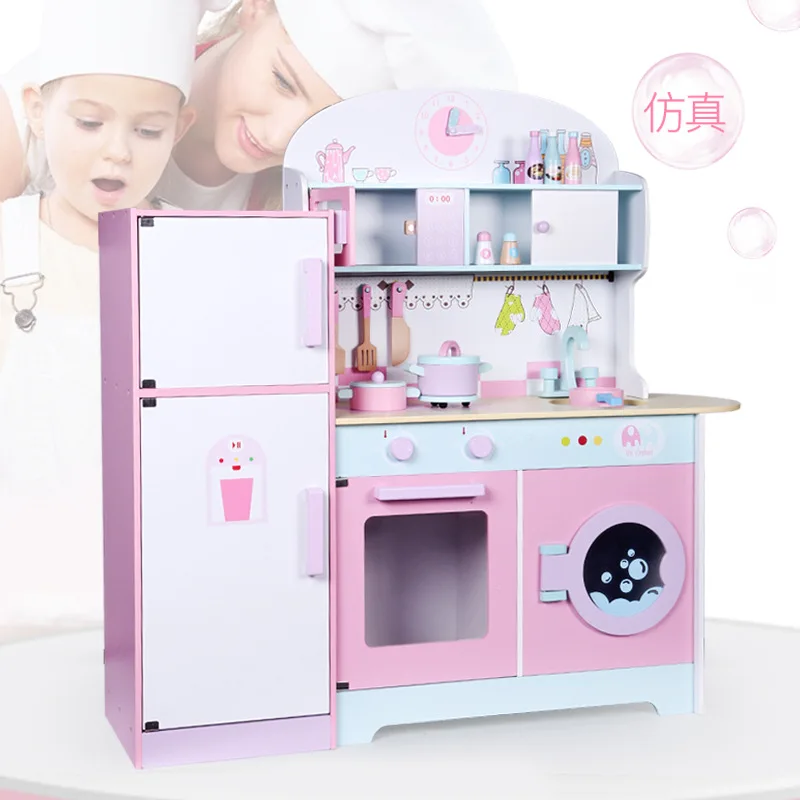 Japanese Children wooden Pretend Role play educational Pretend paly  kitchen with Fridge set toys for Kids WKT11-B