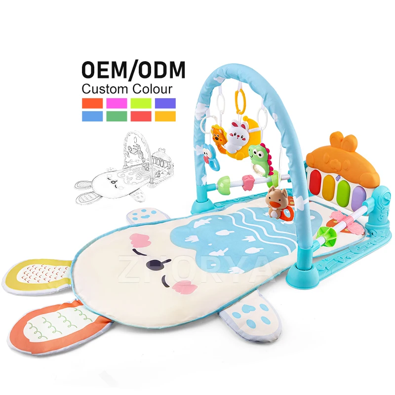 Zhorya multifunction musical activity play gym mat early educational rabbit shape baby piano crawling mat