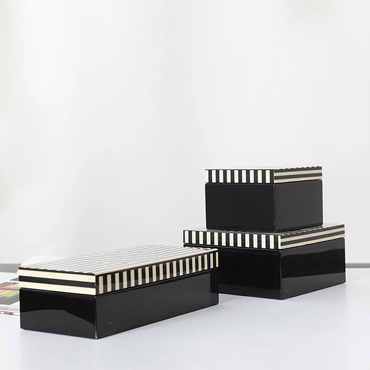 hot-sell wholesale modern wedding interior rectangular black white luxury nordic mdf piano lacquer jewelry box for home