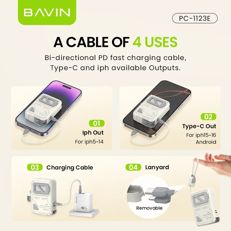 BAVIN Li-Polymer PC1123E штекер uk 10000 мАч держатель беспроводной лопатки банк с зарядным кабелем