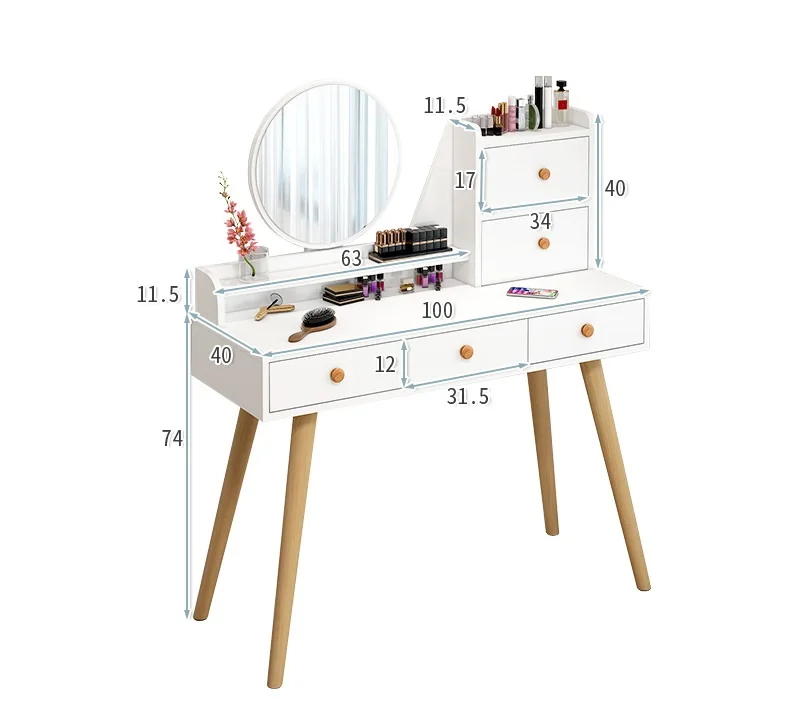 Dressing Table With Lighted Mirror  Modern Simple Bedroom  Vanity Table White Dresser Bedroom Furniture Wooden Legs