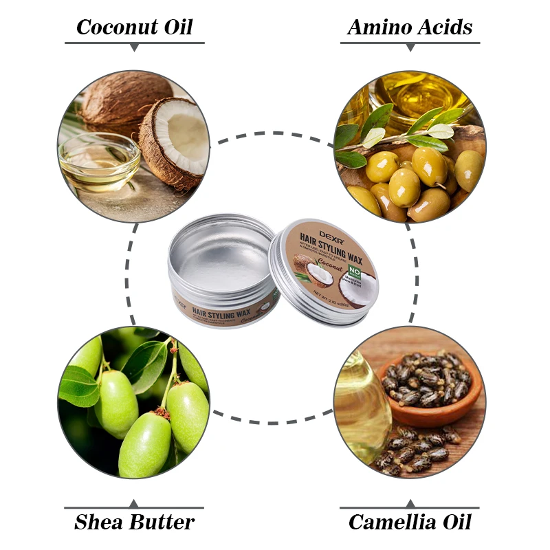 Private Logo Men Organic Coconut Oil Fruit Hair Wax Gel Edge Control Natural Light Hold Styling Hair Wax