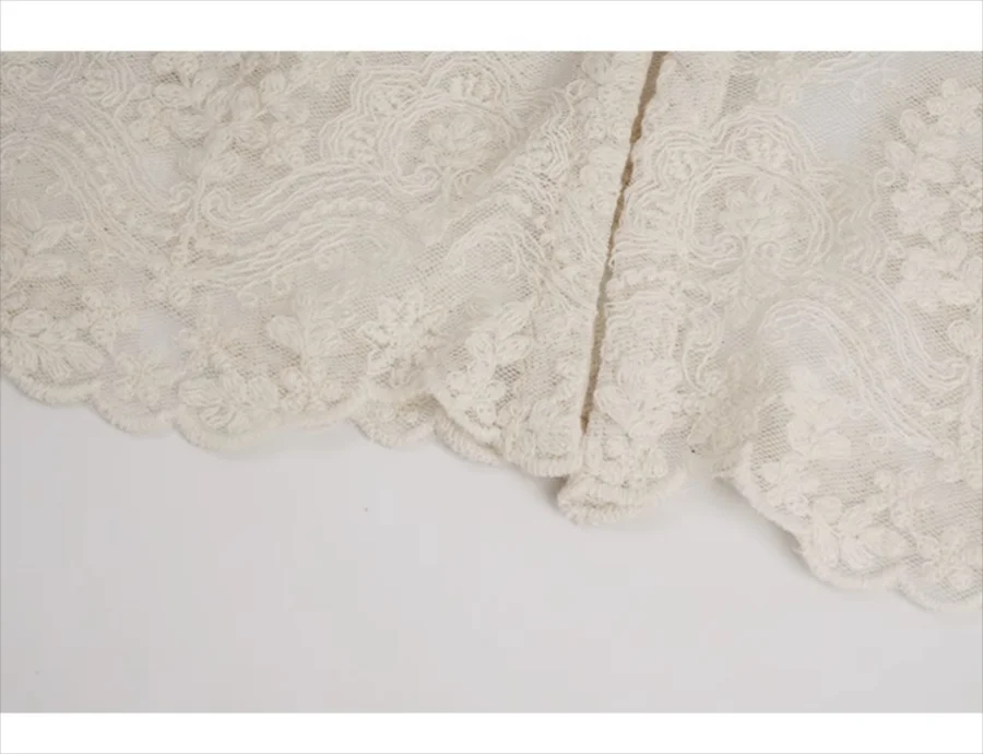 Beige Color V Neck Lace Flare Sleeve Embroidery Casual Trendy Tops For Women V-neck Vintage Hollowed Out Pearl Buckle Shirt