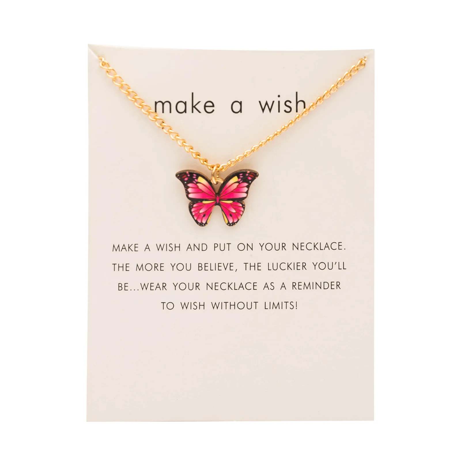 New Fashion Butterfly Necklace for Women Korean Vintage Colorful Pendant Gold Color Chain Necklace Jewelry Cardboard Gift