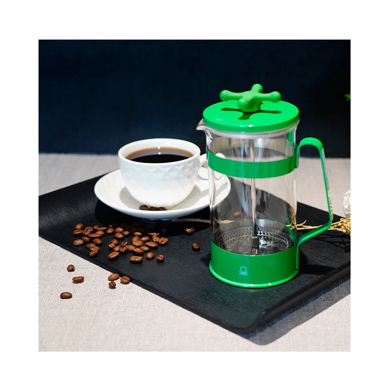 Оптовая продажа Зеленый Французский пресс для кофе стеклянный французский портативный с пластиковой ручкой