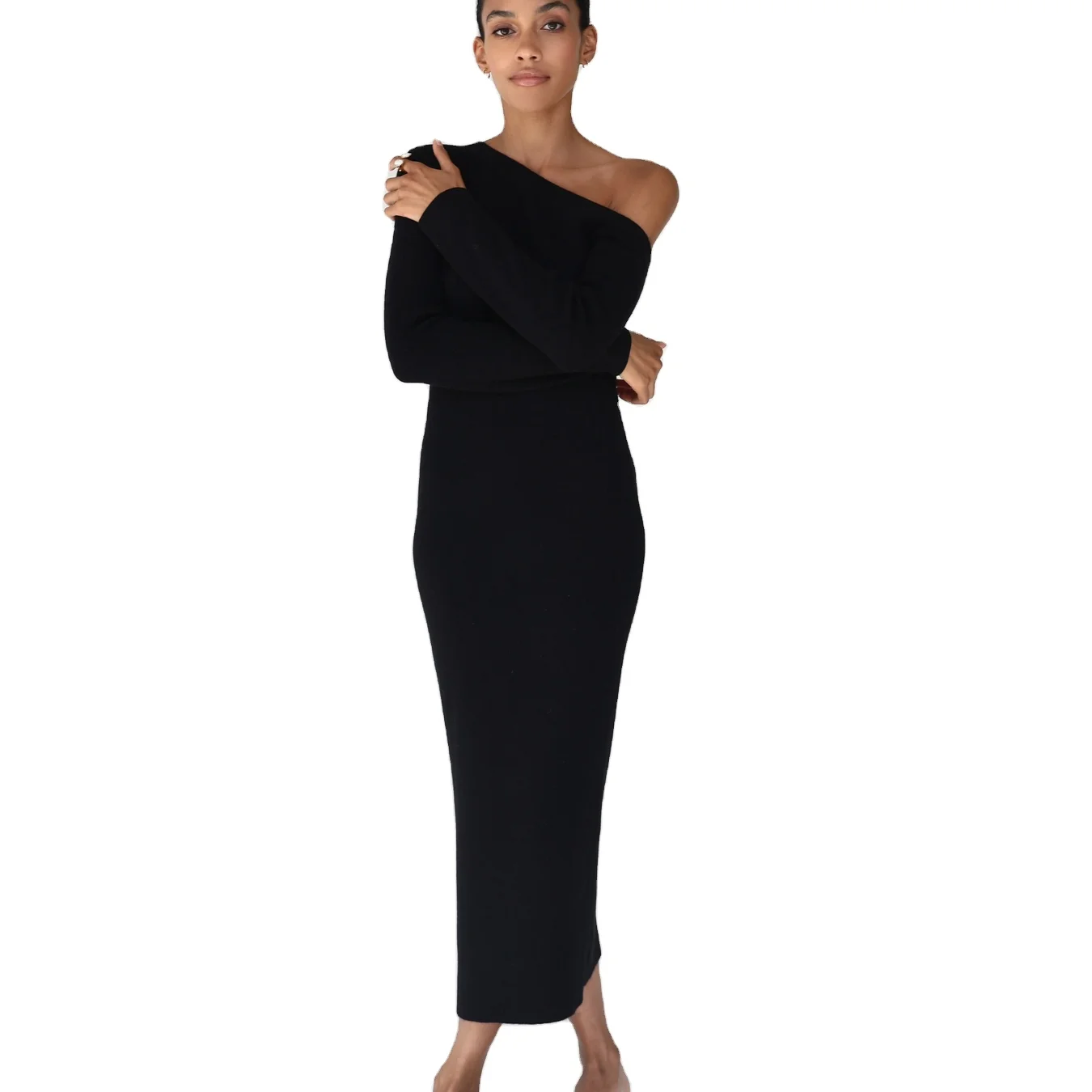 FYB  Heavy knitted Luxury dress black night club woman loved one-shoulder sexy Women Dress