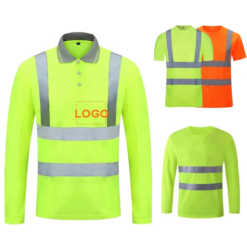 Construction Engineer Safety Long Sleeve T Shirts Class 3 High Visibility Safety Shirt Work T Shirt Green
