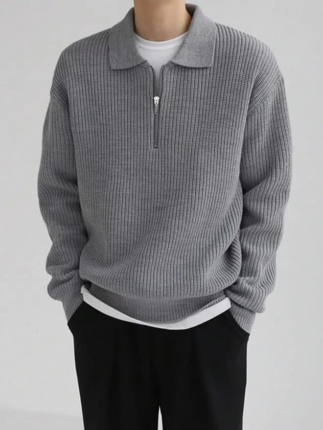 2024 ODM&OEM New Vintage Sweater Men Fashion Custom Versatile Casual Knitwear Half Zip Long Sleeves Loose Fitting Knit Sweater