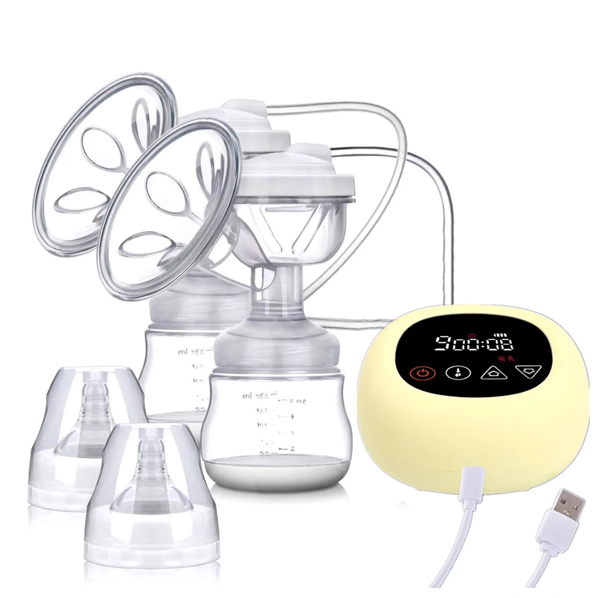Silicone Double Breast Pump Baby Milk LCD Screen Electric Breast Pump With 9 Levels Sucking Mode