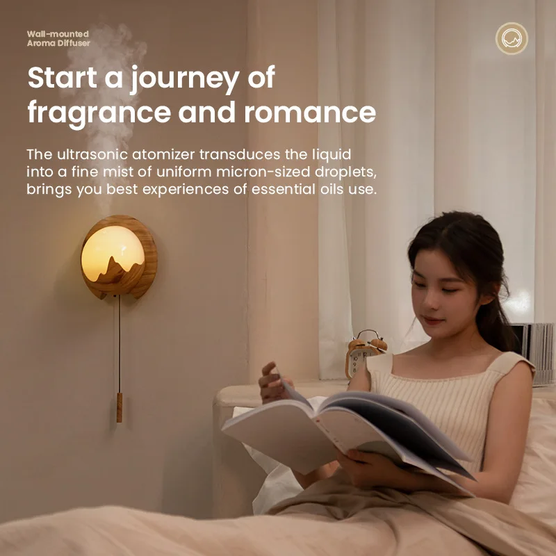 Homefish Pull-Cord Switch Wall Mounted Aroma Diffuser Remote Control Humidifier LED USB Aromatherapy Lamp Essential Oil Diffuser