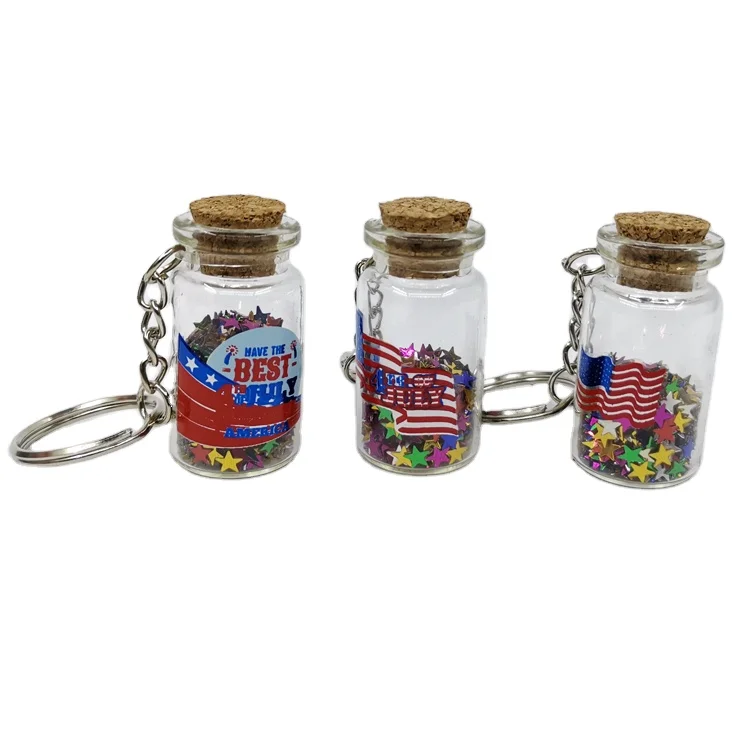 Custom Printed Souvenir Gift Design Glass Wishing Bottle Drift Bottle Keychain