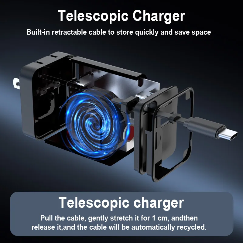 Schitec 65W retractable cable charger multi  USB Wall Charger Multi 3 charging plug super charging retractable USB charger
