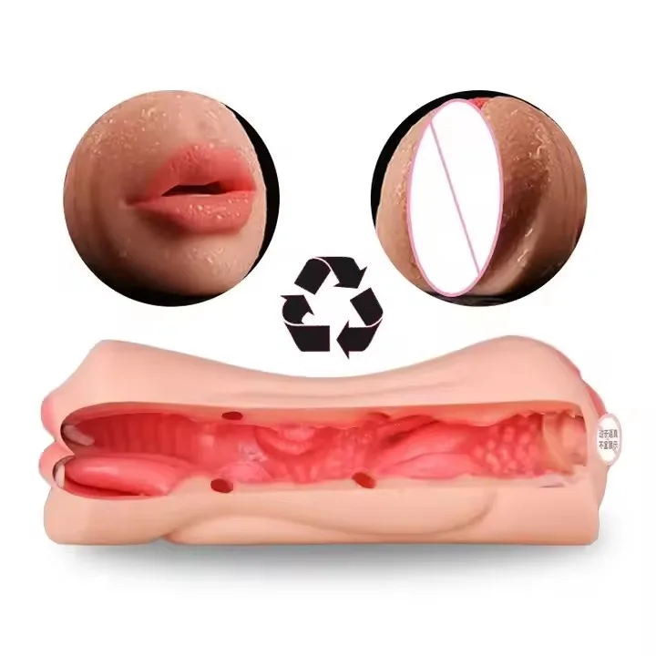 Realistic vaginal male masturbator oral airplane cup pock intimate product deep throat double hole male sex toy