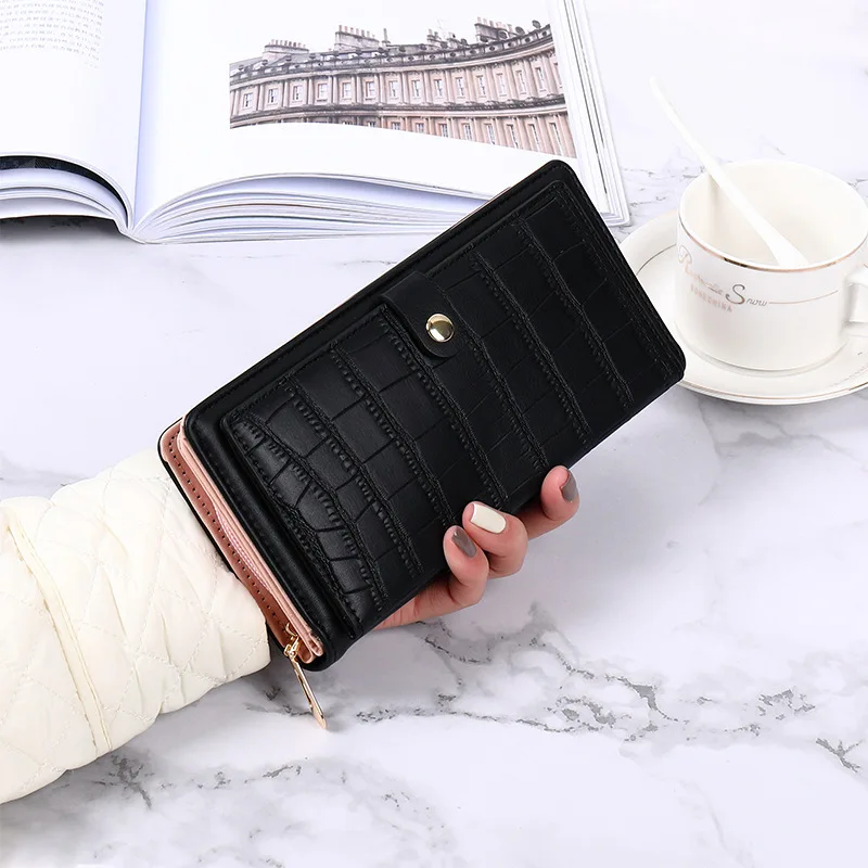 Ready to Ship Long Wallet Women Crocodile Print Pu Leather Phone Wallets Ladies Purse Clutch Bag Large Capacity Zipper Wallet