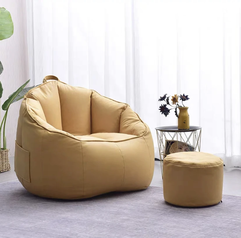 2021 hot sell pumpkin shape bean bag chair  PU leather fabric  bean bag sofa for adult