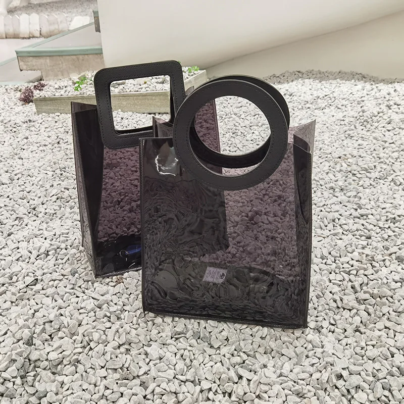 customizable hologram laser transparent PVC plastic tote bags shopping handbags with logo good quality gift bag beach bag