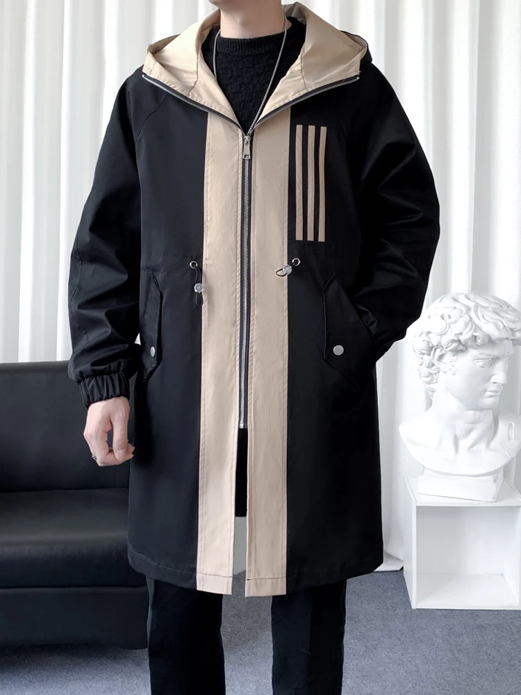 OEM Custom New Style Plus Size trench coat men loose Overcoat hooded Jacket Trench Coat