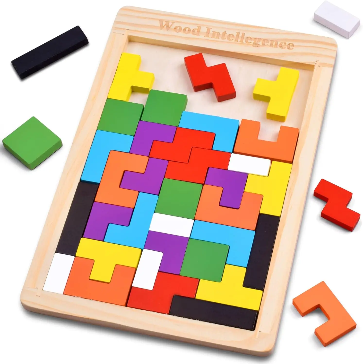 Wooden Puzzles for Kids Ages 4-8 8-10 Thick Colorful 3D Russian Blocks and Brain Teaser Tangram Jigsaw