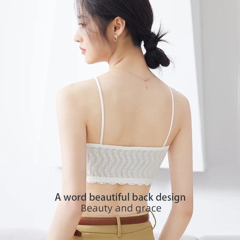 High Quality Padded Lace Bandeau Bra Strap Tank Top Adjustable Strap Crop Top comfortable Slim Basic Camisoles for Women