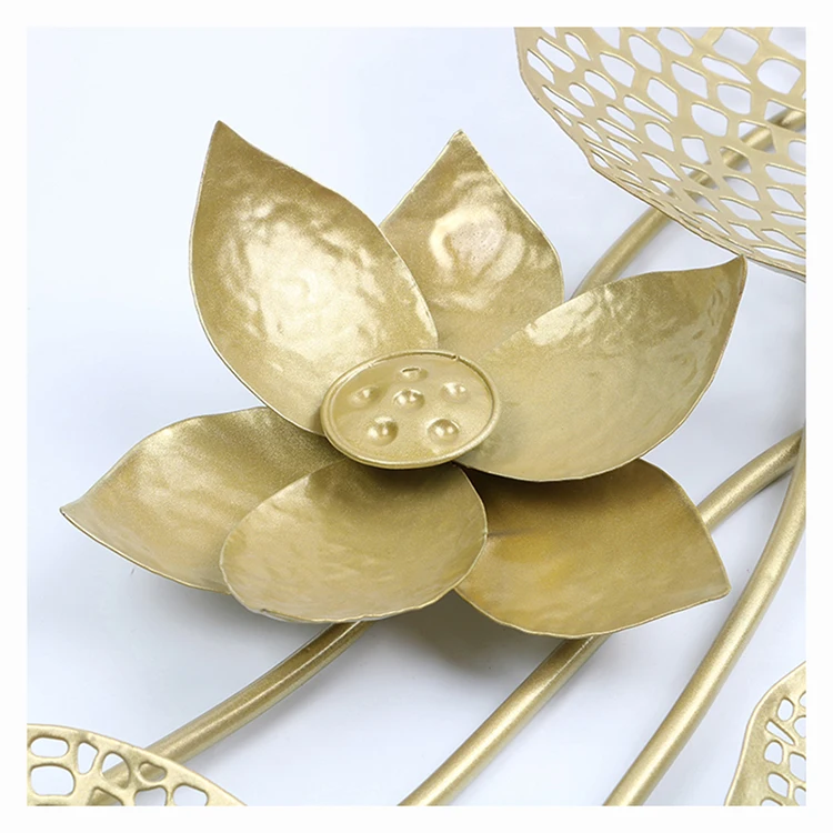 Железные металлические украшения, золотые металлические листья лотоса, 3d искусство, Настенный декор для гостиной