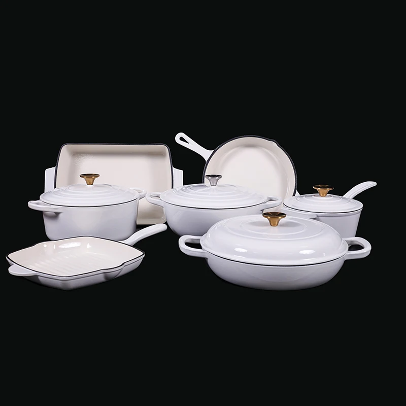 Factory Supply Customizable kitchen red enamel cast iron pans and iron pots cast cookware set