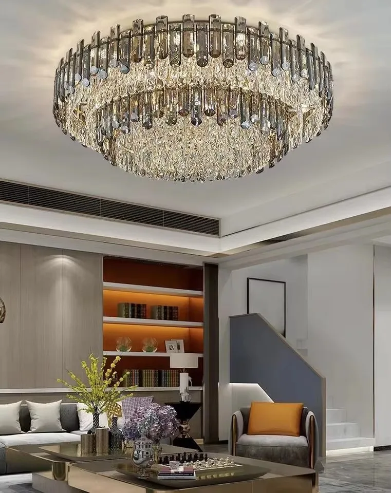 Light luxury crystal ceiling light with double-sided stainless steel base+K9 crystal modern minimalist indoor main light