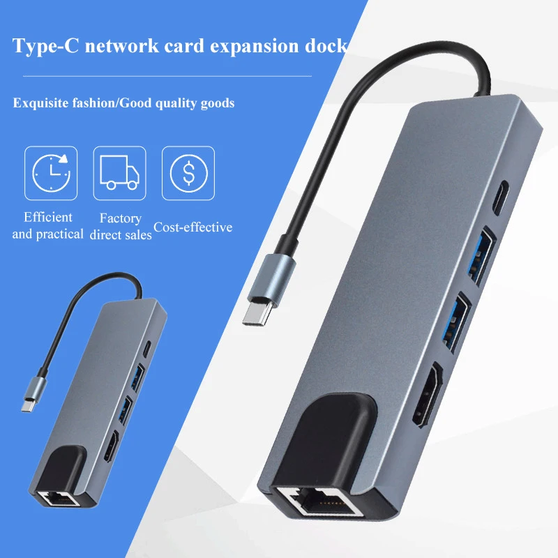 5 in 1  USB-C docking station with 4K HD HDTV VGA DVI cable hub USB adapter