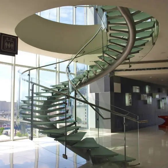 GC modern indoor stairs furniture villa apartment projects customized glass handrails metal curve staircase