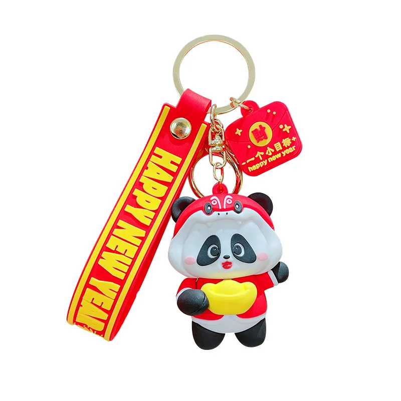 Cute Cartoon Panda Keychain Chinese New Year PVC Panda Keychain Pendant Car Bag Key Ring Year of The Snake Blessing Gifts
