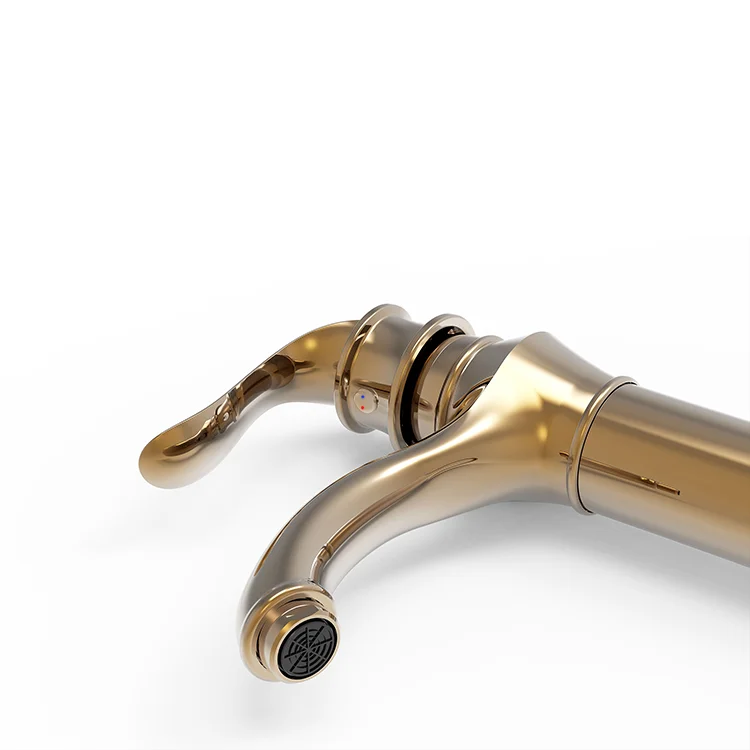 High-End Vintage High Golden Brass Single Handle Basin Faucet for Villa Hotel and Mall Bathroom