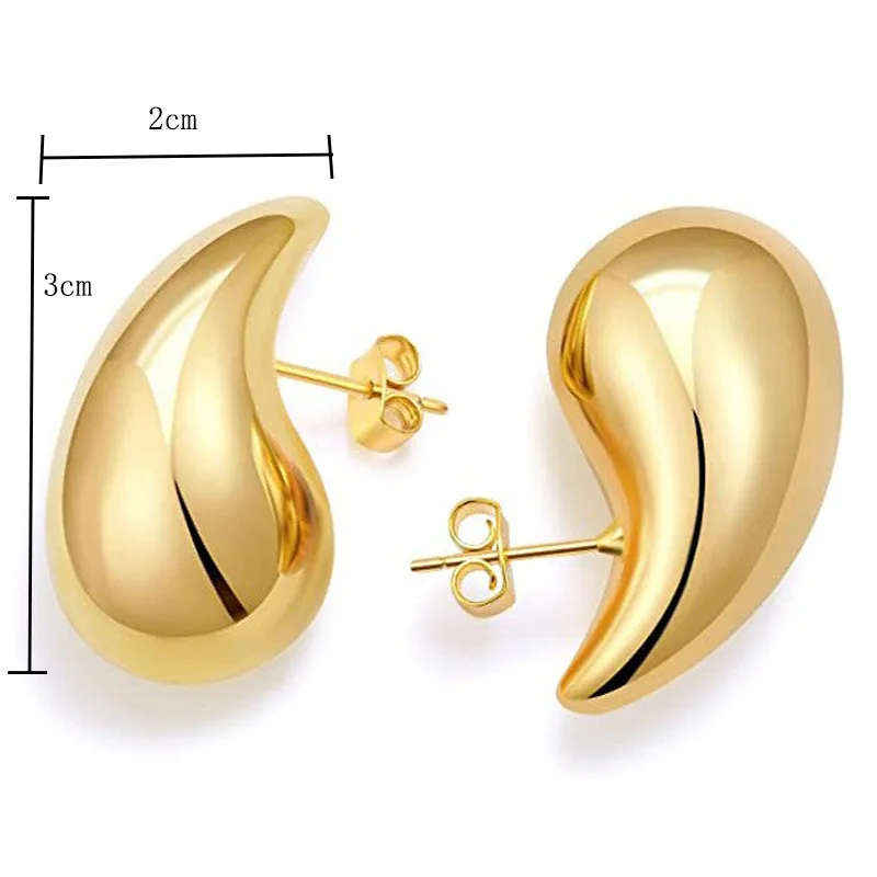 2023 Fashion Minimalist Hollow Out Water Drop Big Stud Earrings for Women 14k Gold Plated Brass Jewelry