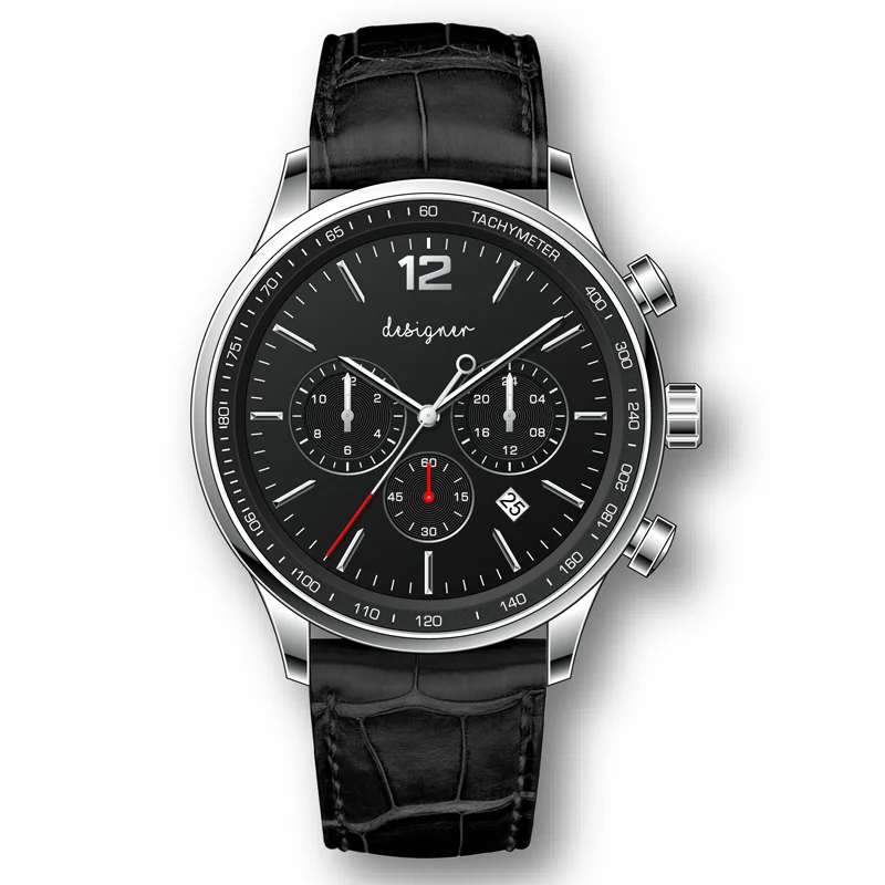 Часы-хронограф с японским механизмом и ремешком из натуральной кожи