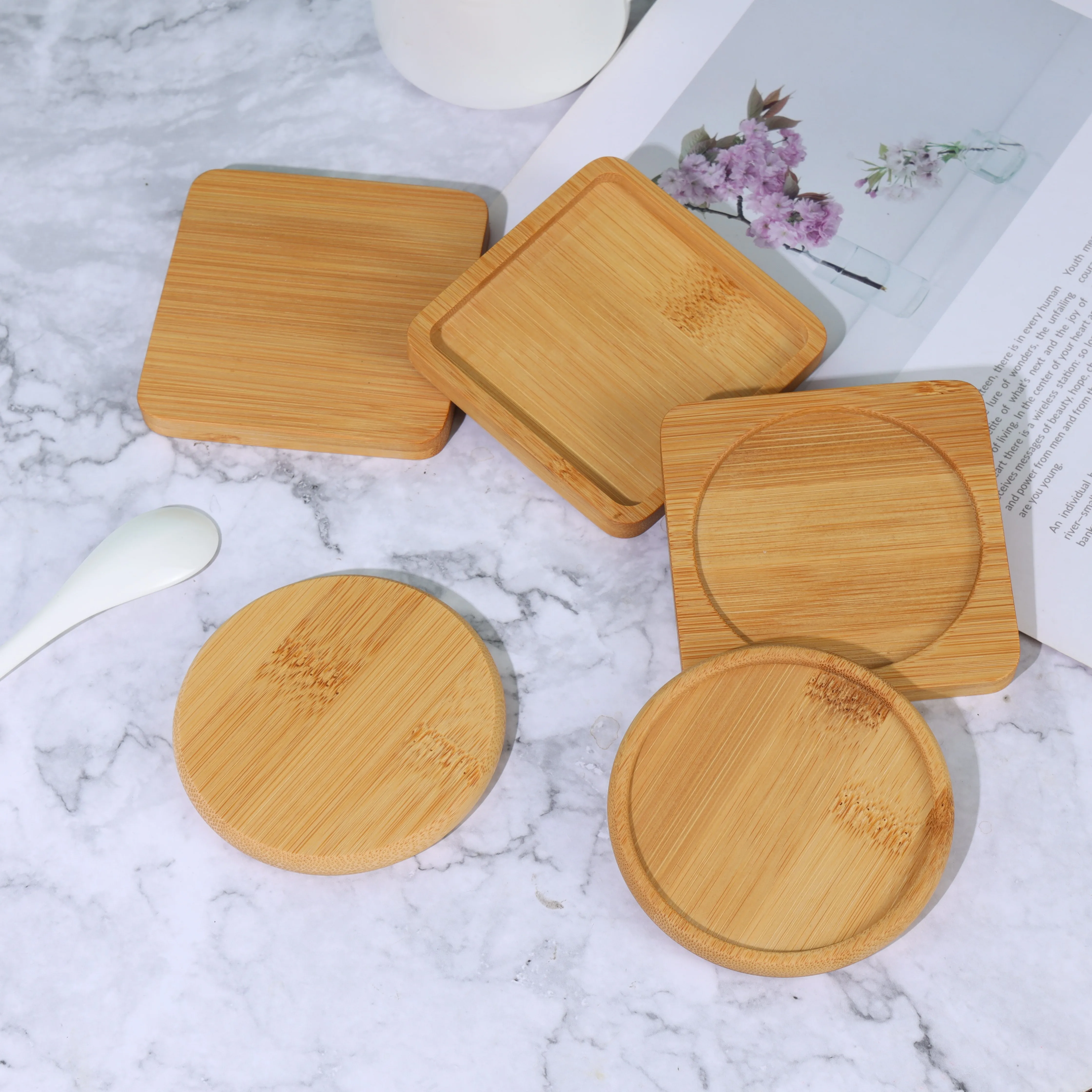 Acacia Wholesale Custom factory OEM Acacia Cork bamboo coaster walnut wooden coaster beech coaster for coffee cup