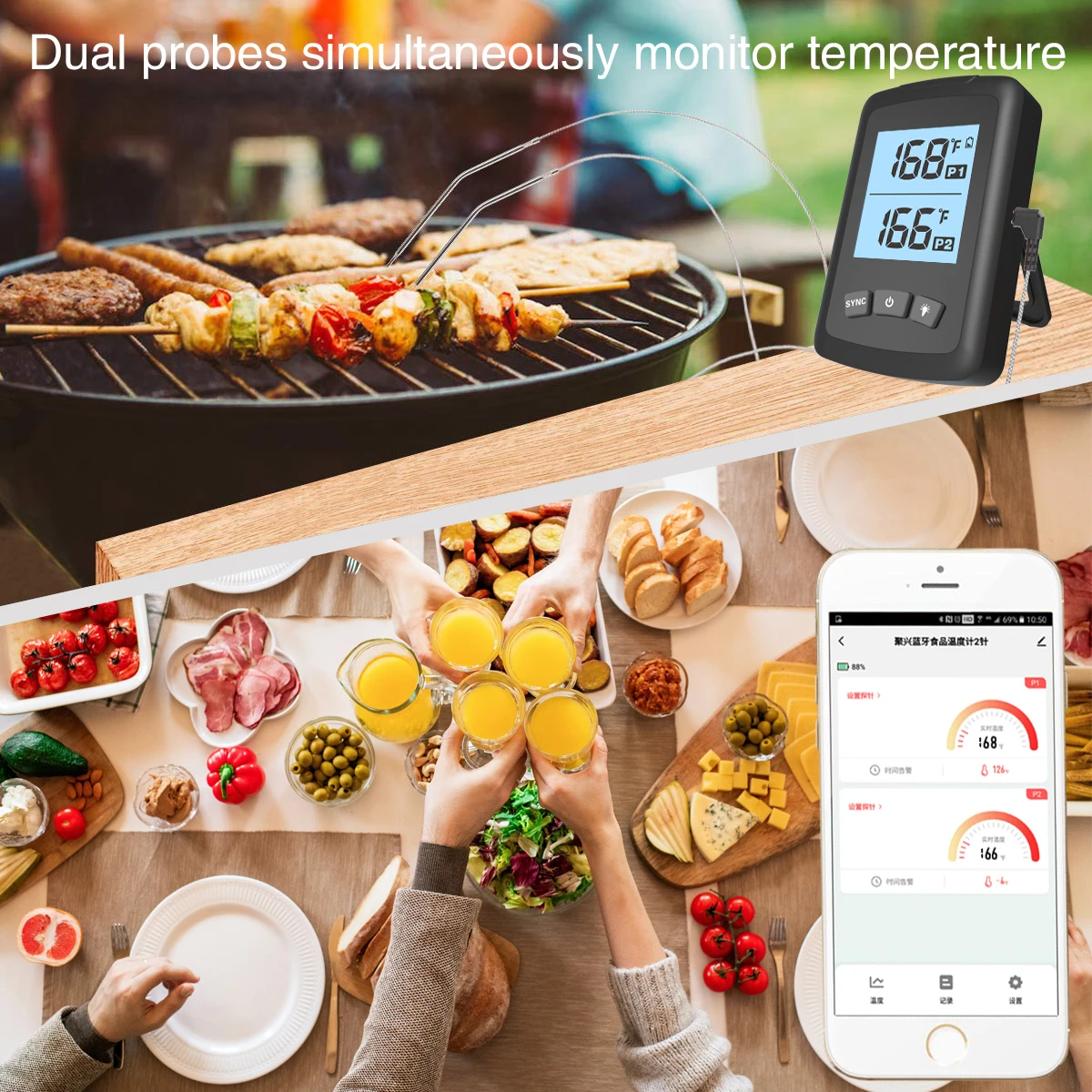 Smart APP Digital Wireless Meat Thermometer  Kitchen Cooking Food Thermometer For BBQ Oven Grill Smoke