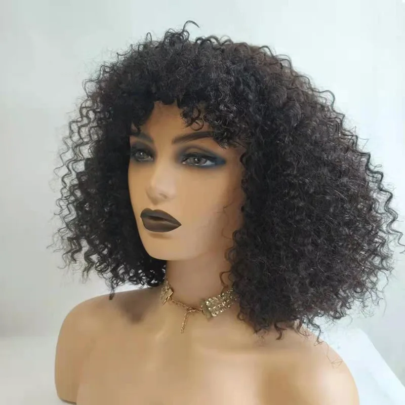 wholesale  various  curly  human hair wig   fringe wig machine made  remy hair wig for black woman